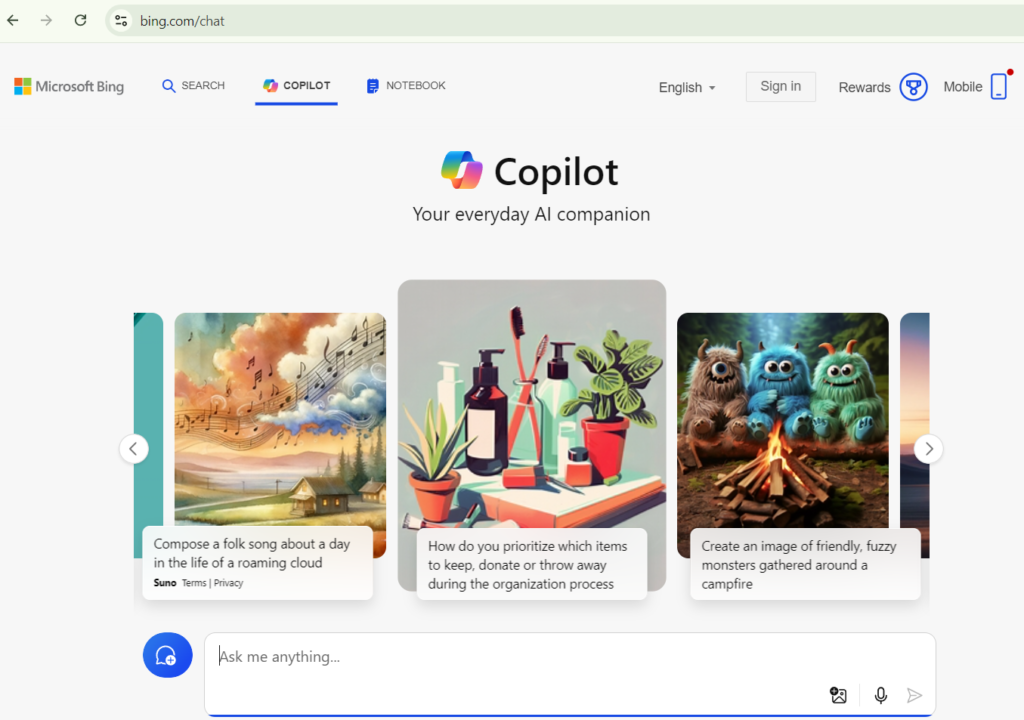 Microsoft Bing or Copilot's AI search Interface